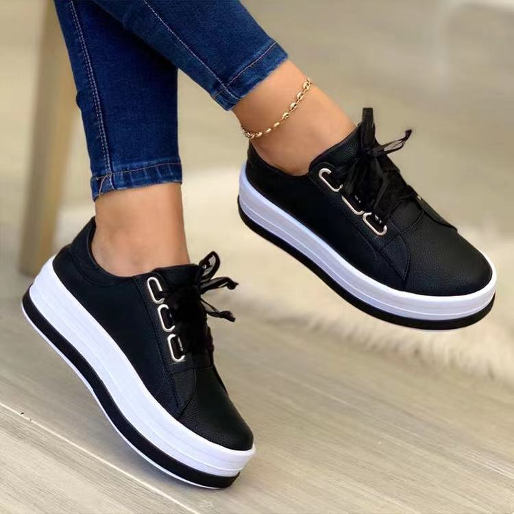 Women's Low Top Platform Sneakers - Lace-Up - Metallic Upper
