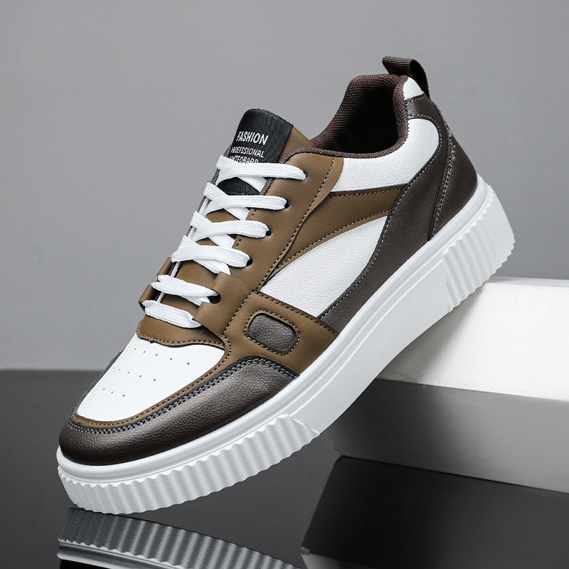 Men's Lace-Up Low-Top Sneakers with Two-Tone Panel Upper and Thick Sole