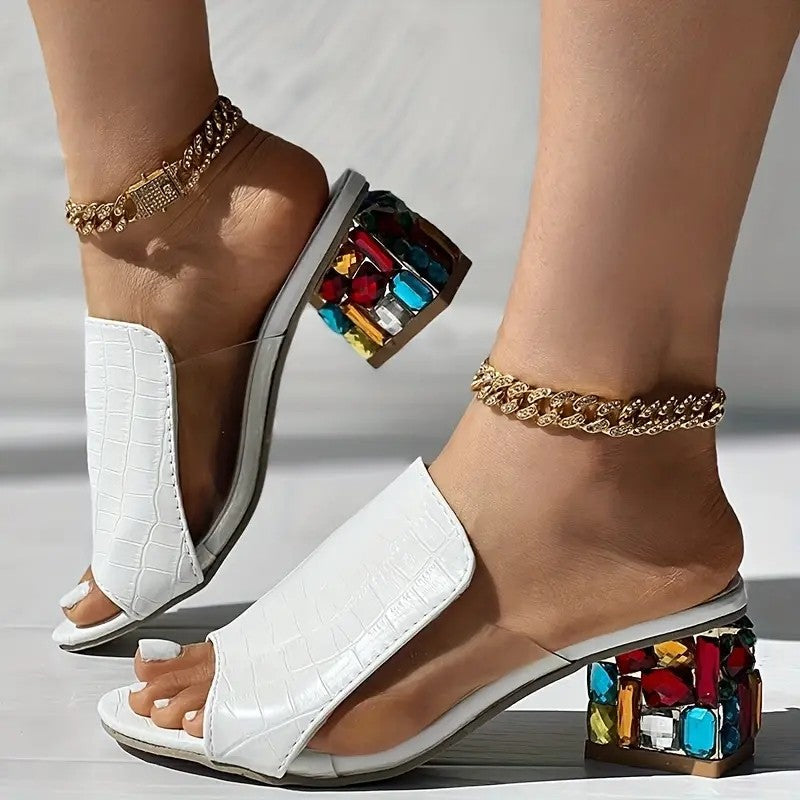 Women’s Open Toe Mule Heels with Block Heel – Slip On Sandal Design