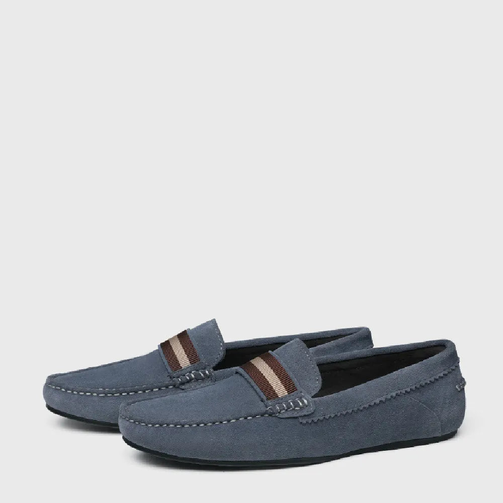 Men's Slip-On Penny Loafers - Suede - Striped Strap Detail