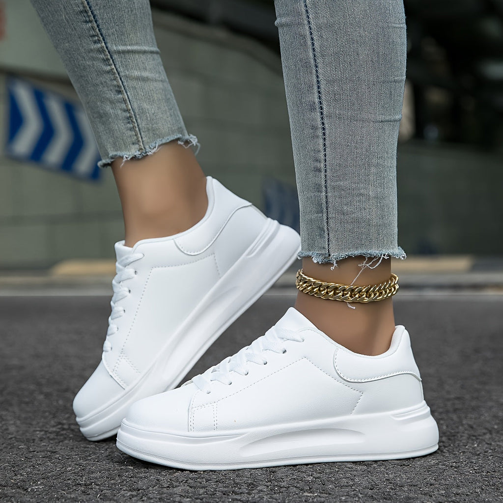 Women’s Low-Top Lace-Up Sneakers with Smooth Upper and Contrast Heel Panel
