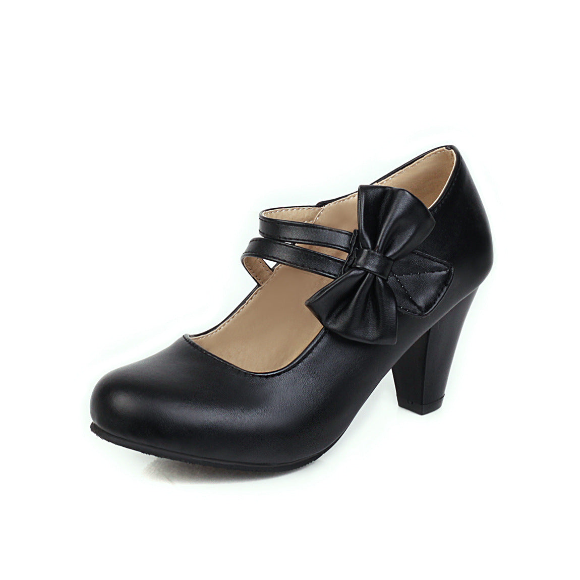 Women's Kitten Heels Mary Jane - Round Toe - Double Strap - Bow Detail