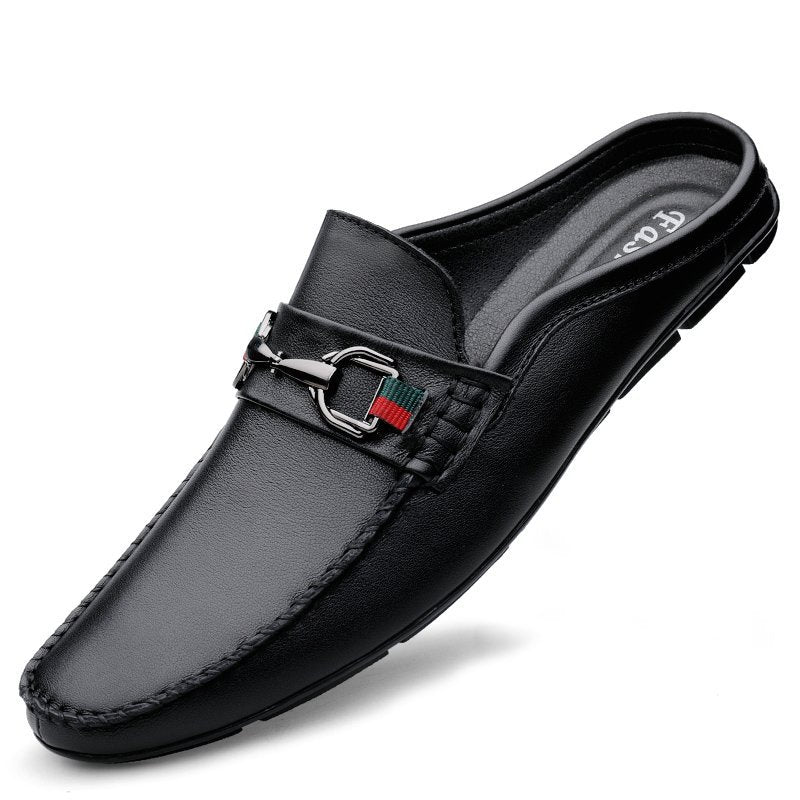 Men's Slip On Loafers Mule – Round Toe Half Shoe with Horsebit Trim