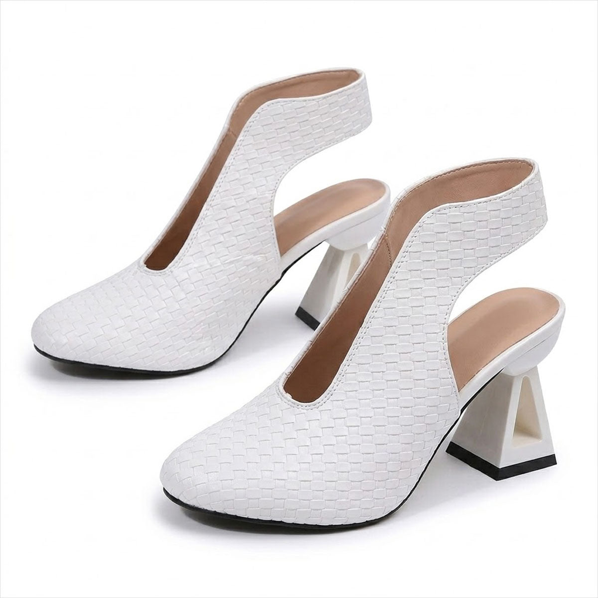 Women's Woven Textured Peep Toe Slingback Block Heels