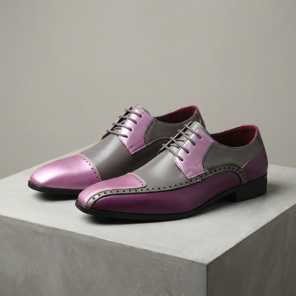 Men’s Leather Colour-Block Oxford Shoes with Brogue Detailing