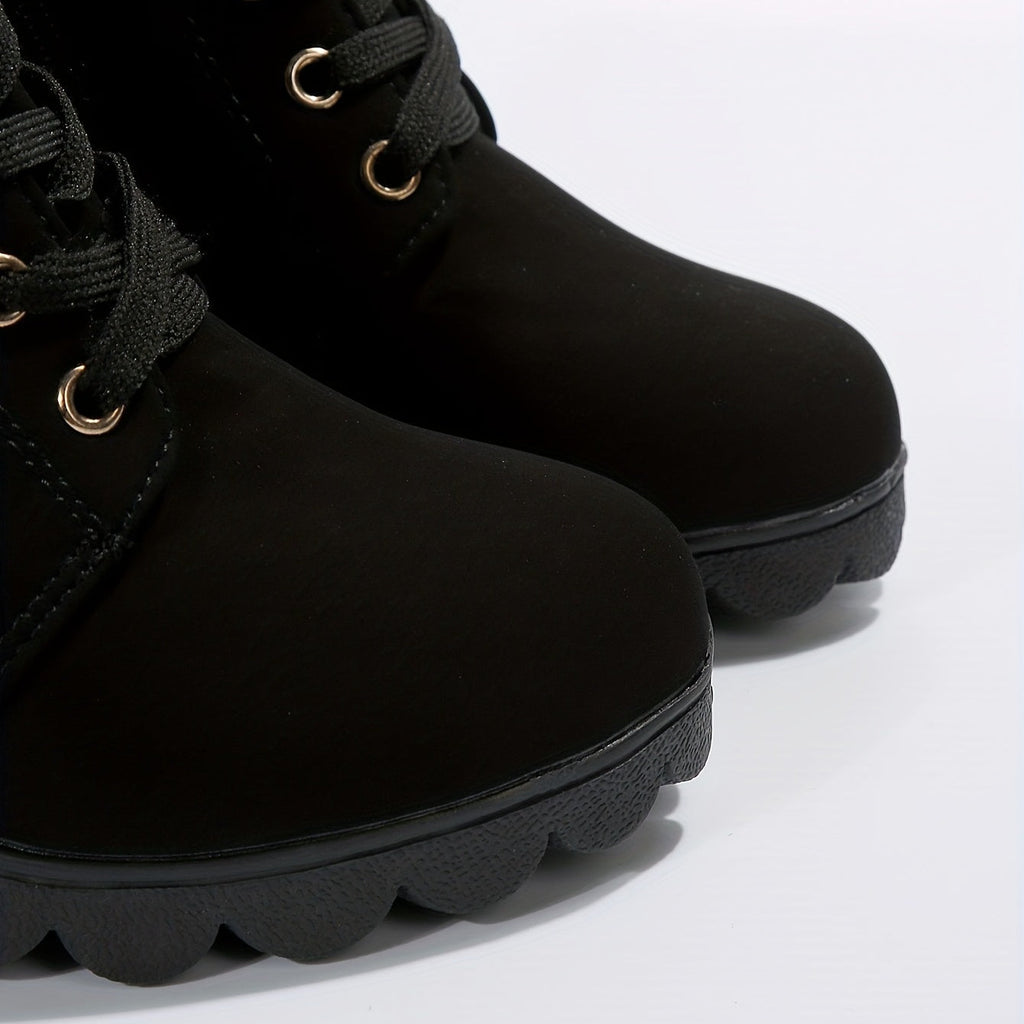 Women's Ankle Boots - Block Heel - Lace-Up - Side Zipper - Buckle Detail