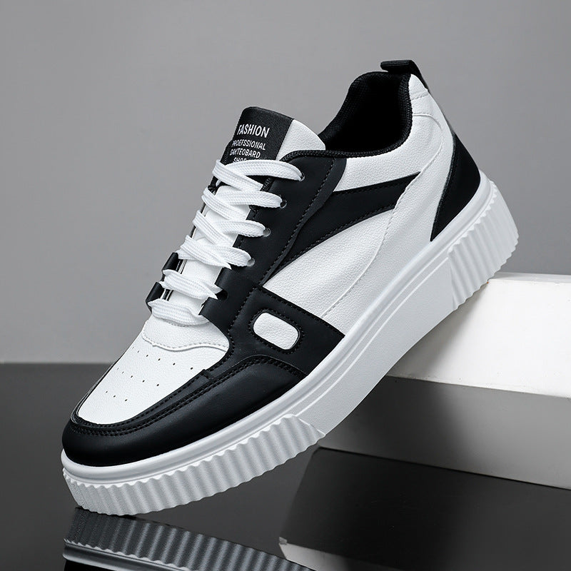 Men's Lace-Up Low-Top Sneakers with Two-Tone Panel Upper and Thick Sole