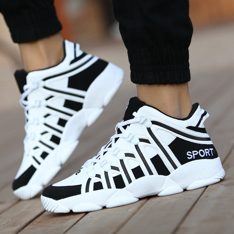Men's High Top Sneakers – Round Toe Lace-Up Chunky Sole with Stripe Upper