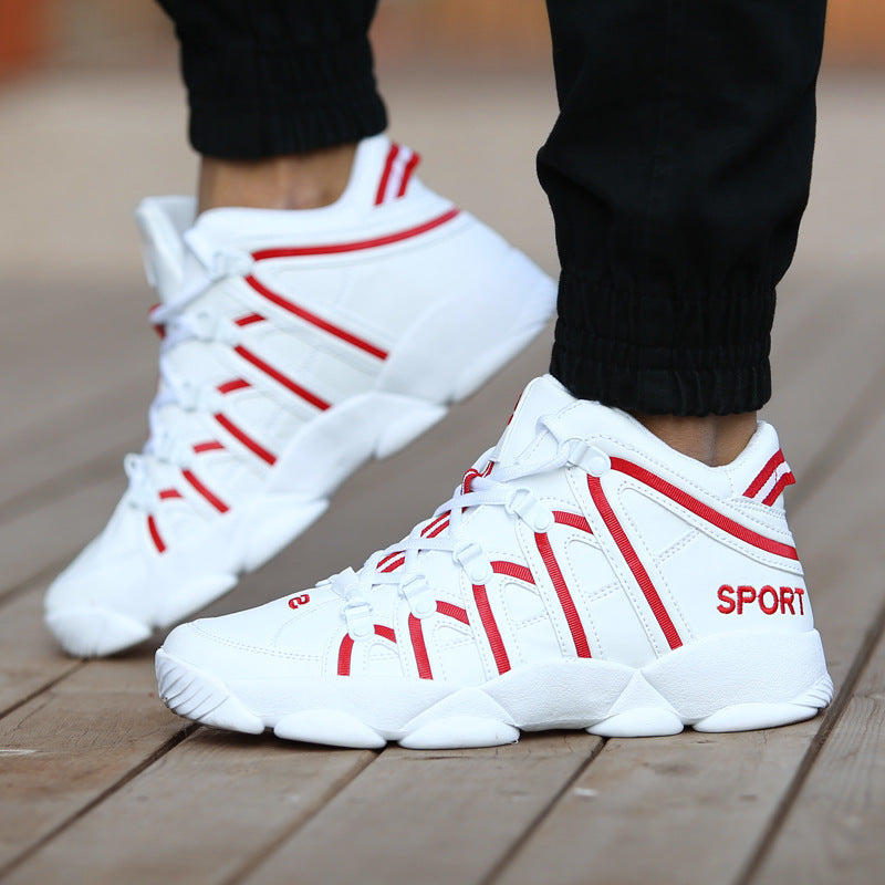 Men's High Top Sneakers – Round Toe Lace-Up Chunky Sole with Stripe Upper