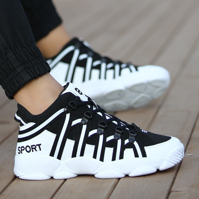 Men's High Top Sneakers – Round Toe Lace-Up Chunky Sole with Stripe Upper