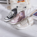 Women's High Top Sneakers – Lace-Up Platform Canvas with Patchwork Upper