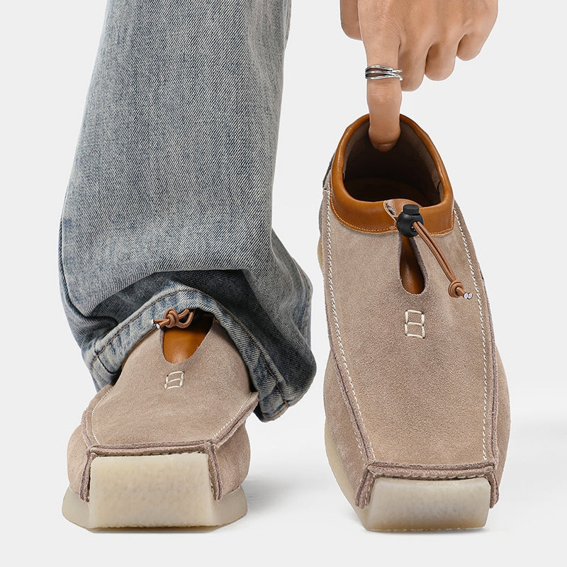 Men’s Suede Slip-On Loafers with Square Toe and Adjustable Toggle Closure