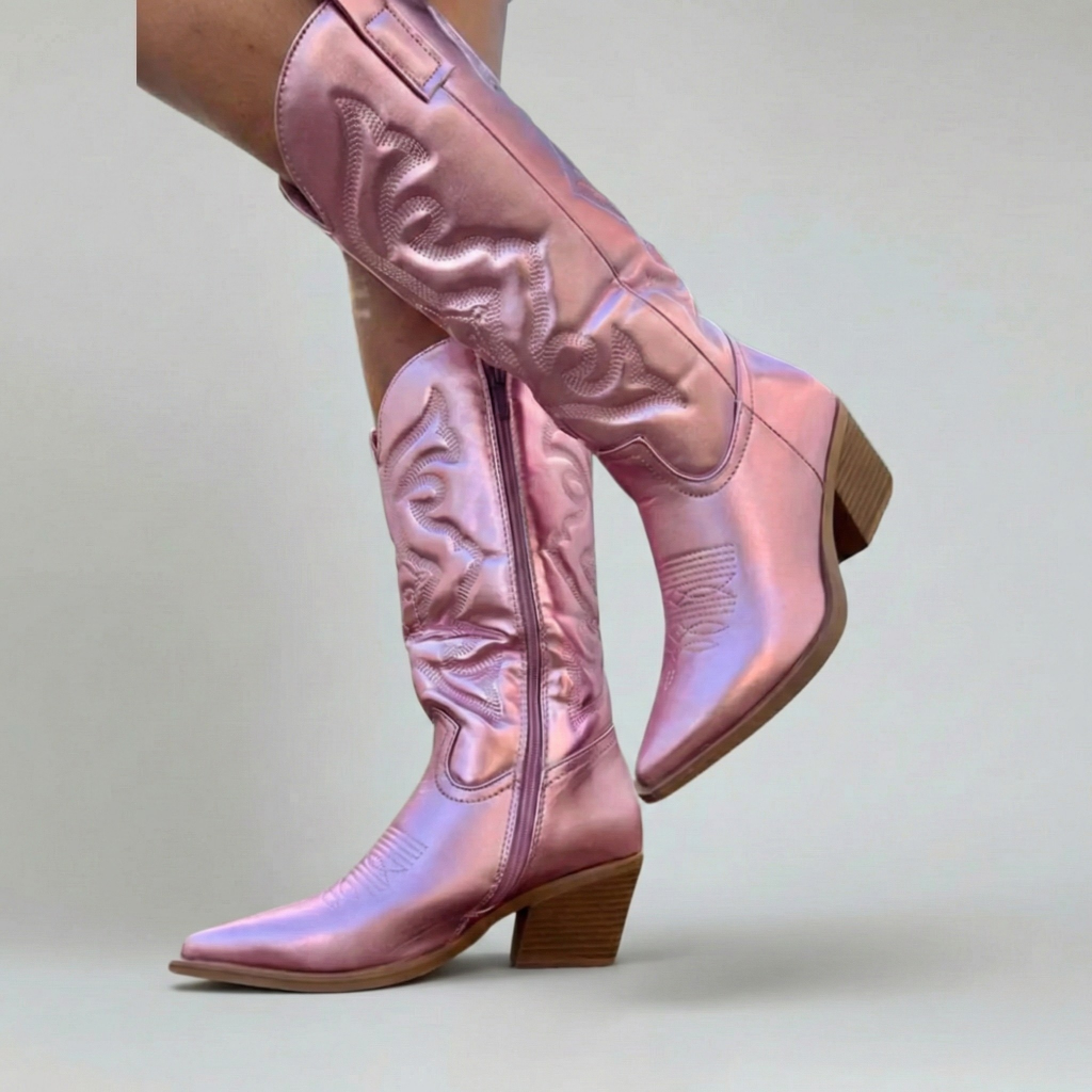Women’s Metallic Western Cowboy Boots with Mid-Calf Shaft