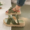 Women's Platform Sandals Bow Detail Ankle Strap Textured Sole