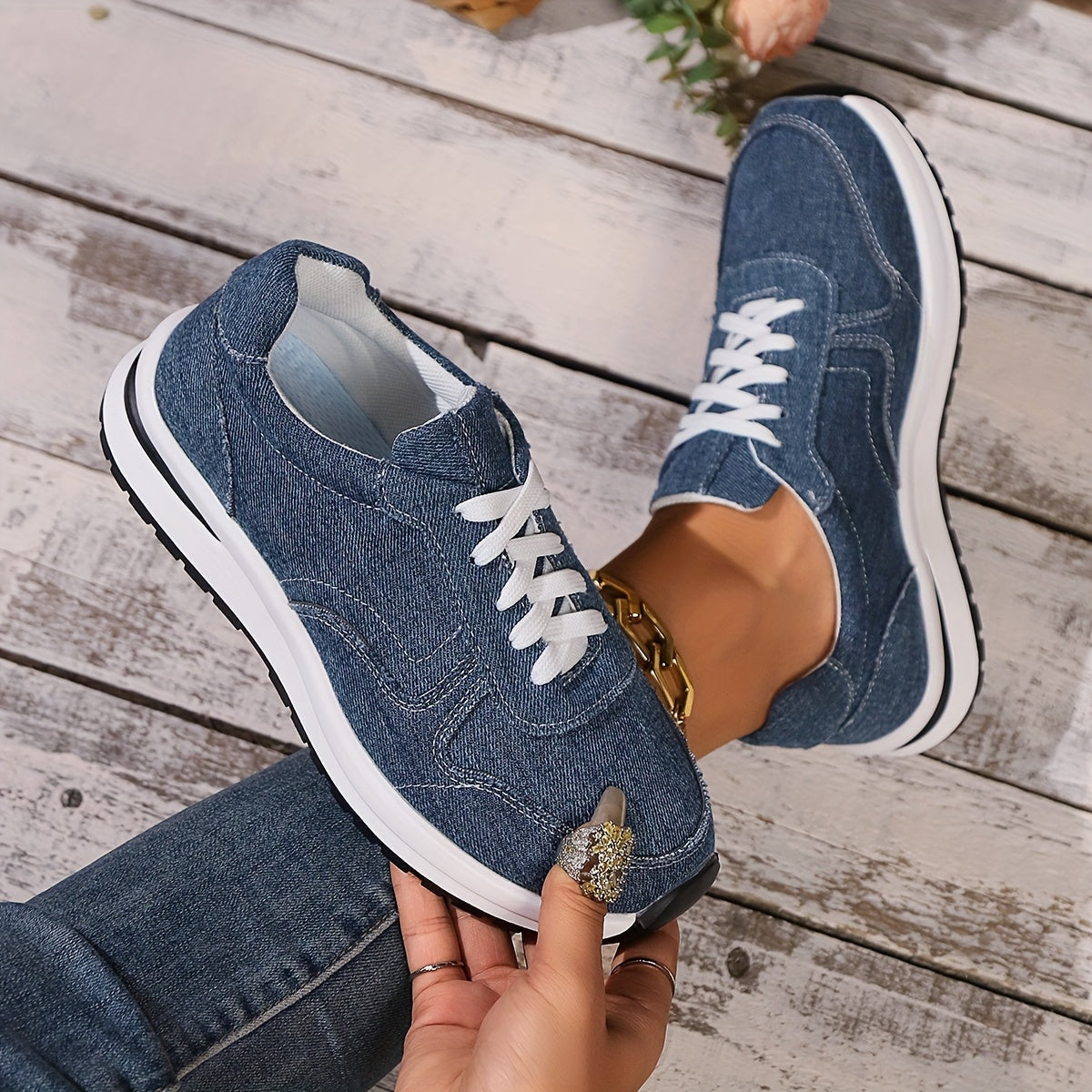 Women’s Round Toe Faux Leather Platform Sneakers with Lace-Up Design