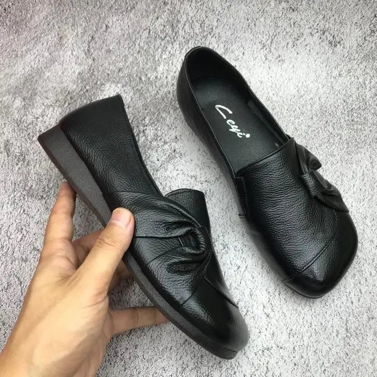 Women’s Slip-On Flats with Rounded Toe and Low Wedge Sole