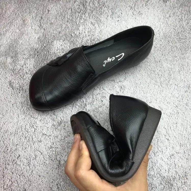 Women’s Slip-On Flats with Rounded Toe and Low Wedge Sole