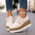 Women's Square Toe Platform Sneakers - Lace-Up Patent Leather - High Platform