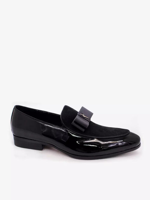 Men's Dress Loafers – Slip-On Round Toe with Suede Panel - Bow Detail