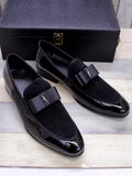 Men's Dress Loafers – Slip-On Round Toe with Suede Panel - Bow Detail