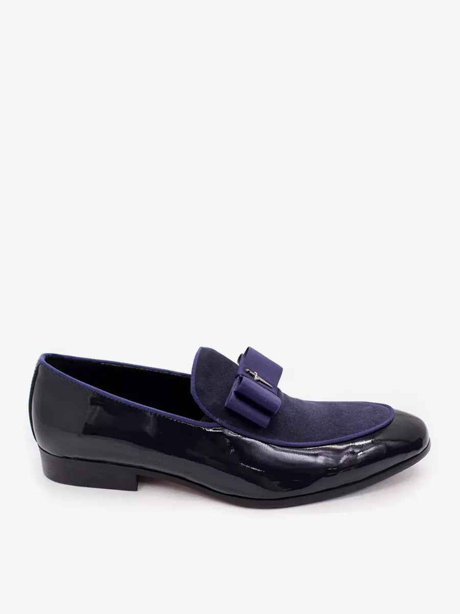 Men's Dress Loafers – Slip-On Round Toe with Suede Panel - Bow Detail