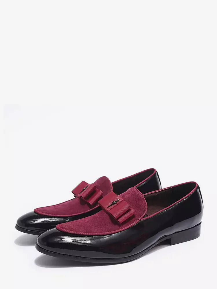 Men's Dress Loafers – Slip-On Round Toe with Suede Panel - Bow Detail