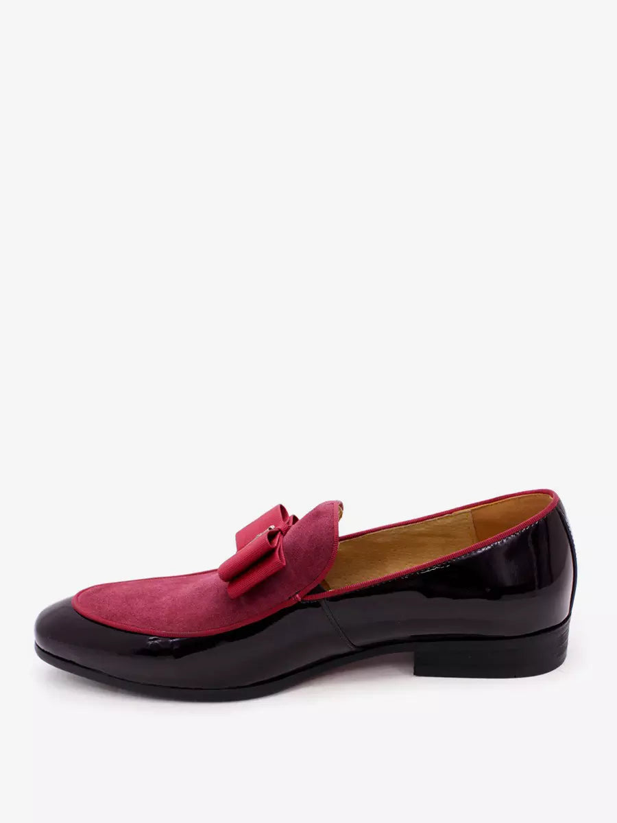 Men's Dress Loafers – Slip-On Round Toe with Suede Panel - Bow Detail