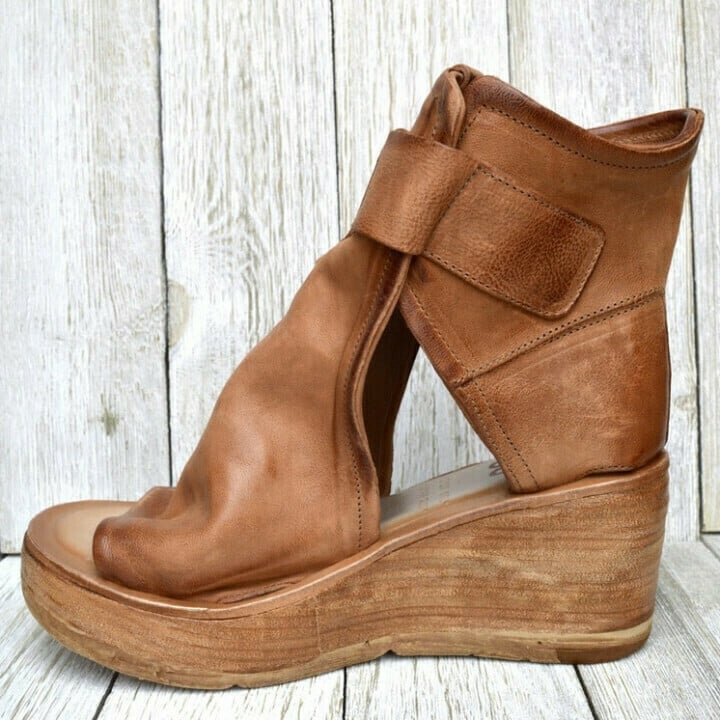 Women's Open Toe Wedge Sandals - Buckle Closure - Platform Ankle