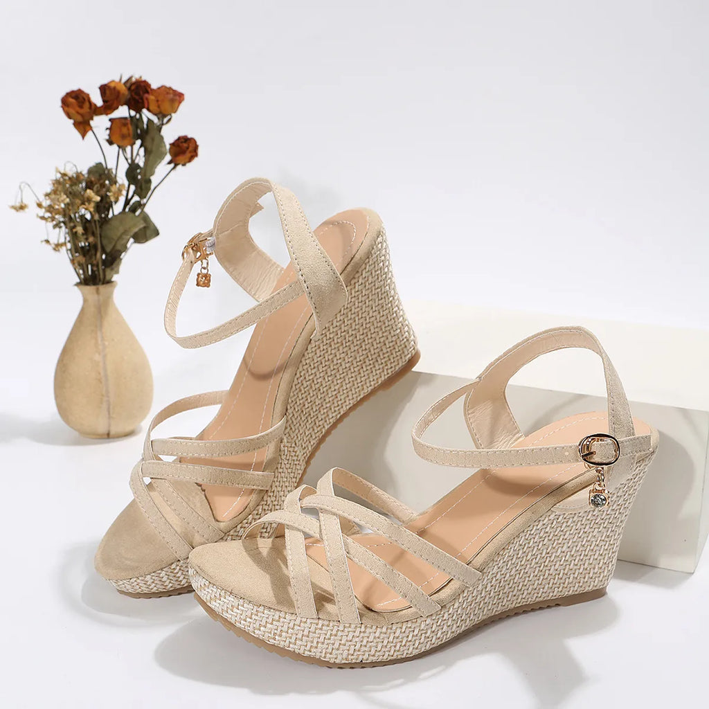 Women's Strappy Espadrille Wedge Sandals - Open Toe - Ankle Strap