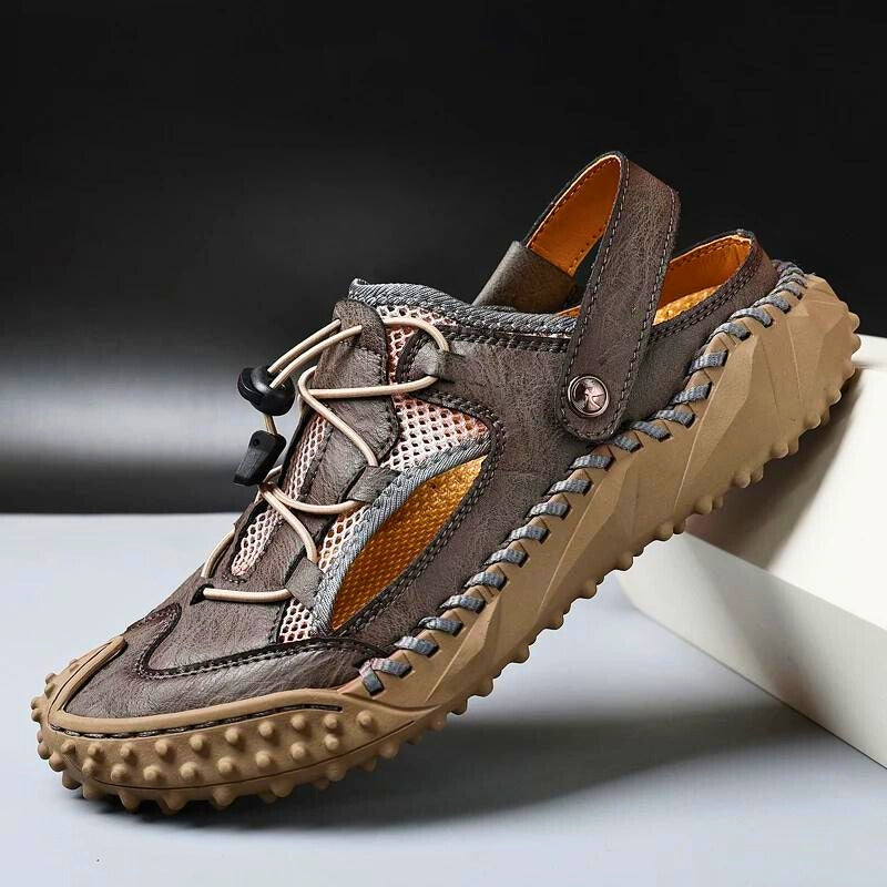 Men’s Leather Sandals with Rounded Closed Toe and Adjustable Strap