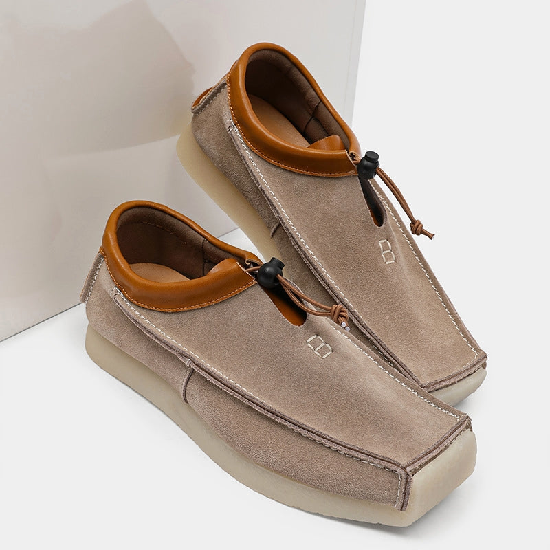 Men’s Suede Slip-On Loafers with Square Toe and Adjustable Toggle Closure