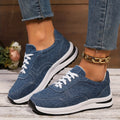 Women’s Round Toe Faux Leather Platform Sneakers with Lace-Up Design