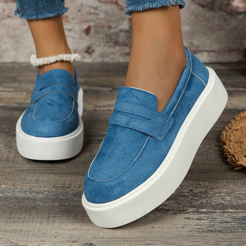 Women's Canvas Slip-On Platform Penny Loafers - Round Toe