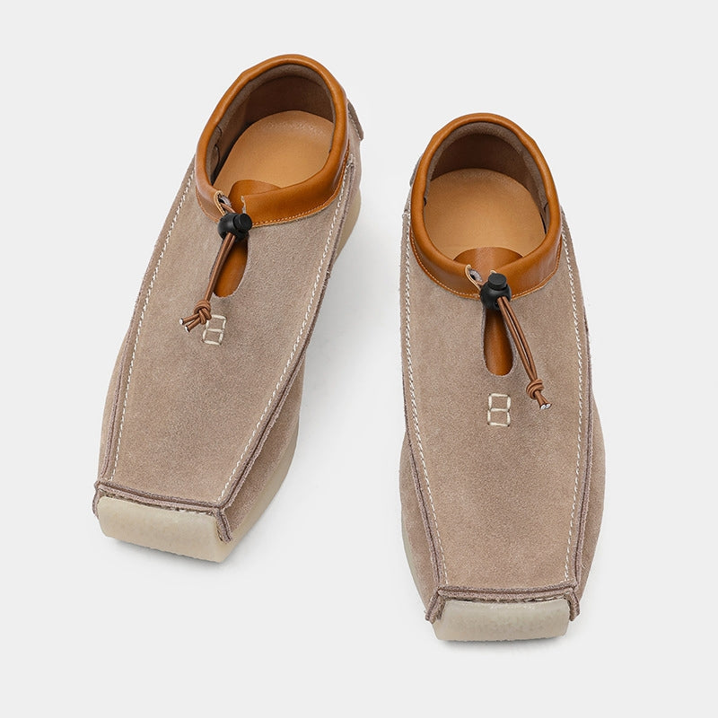 Men’s Suede Slip-On Loafers with Square Toe and Adjustable Toggle Closure