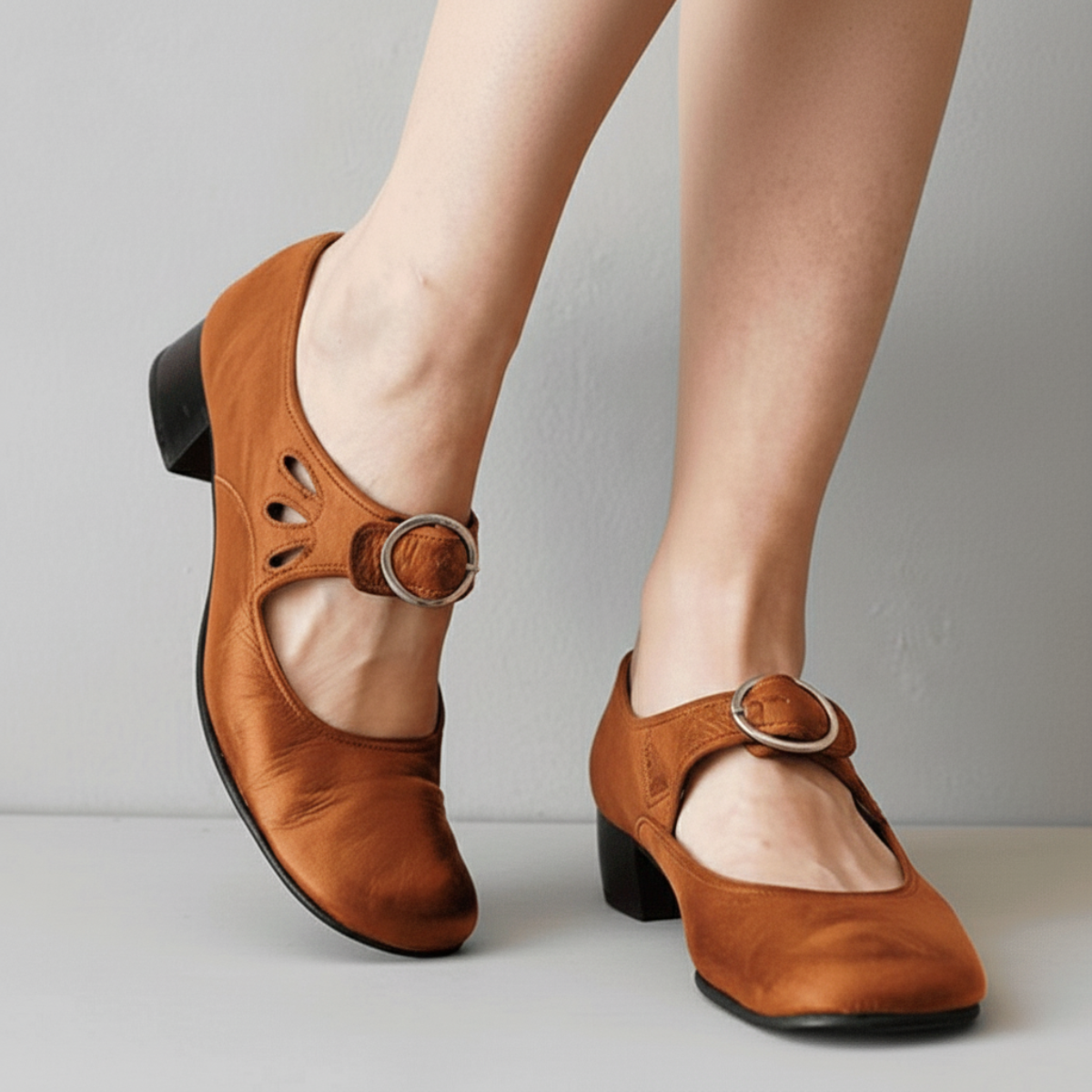 Women’s Mary Jane Shoes with Buckle Strap and Low Block Heel - Sandals