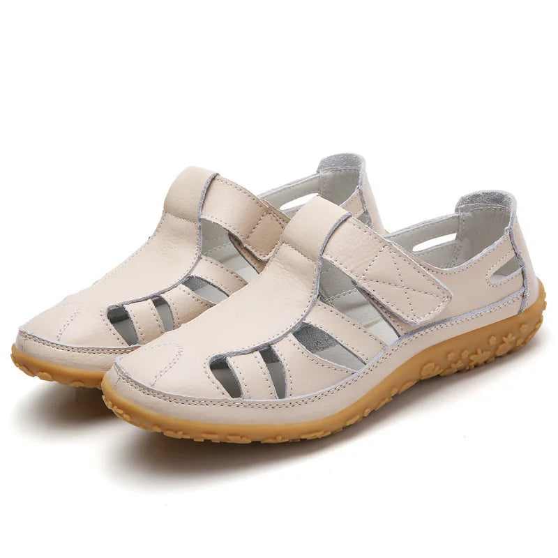 Women's Fisherman Sandals - Hook Loop Closure - Cut-out Design