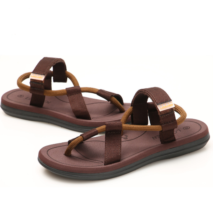 Men's Strappy Open Toe Sandals – Slip-On Toe Loop with Webbing Strap