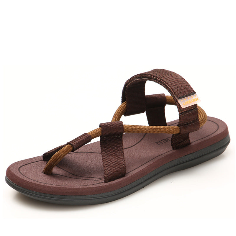 Men's Strappy Open Toe Sandals – Slip-On Toe Loop with Webbing Strap