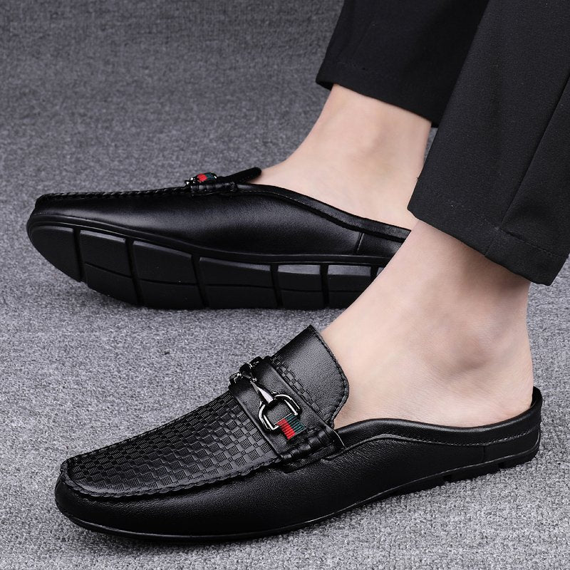 Men's Slip On Loafers Mule – Round Toe Half Shoe with Horsebit Trim