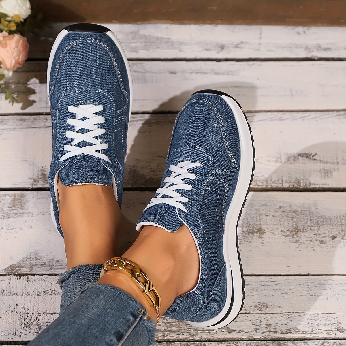 Women’s Round Toe Faux Leather Platform Sneakers with Lace-Up Design