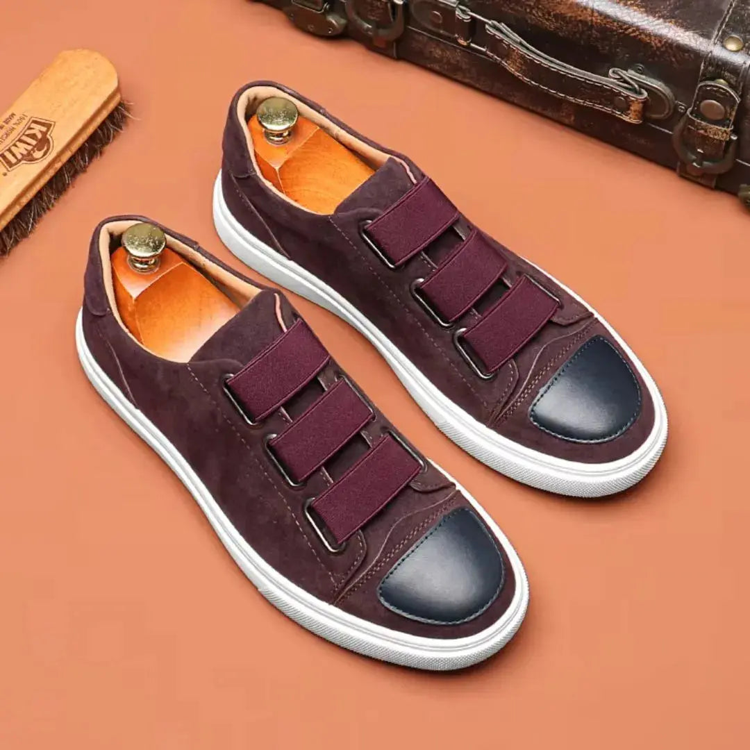 Men's Low-Top Velcro Strap Platform Sneakers - Contrasting Rounded Toe