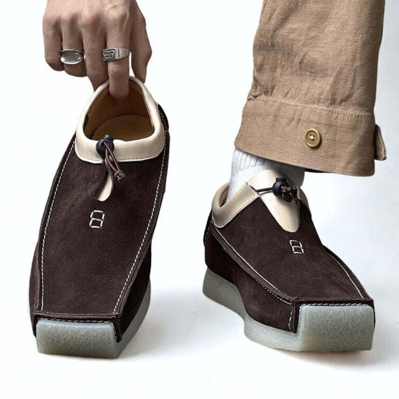 Men’s Suede Slip-On Loafers with Square Toe and Adjustable Toggle Closure