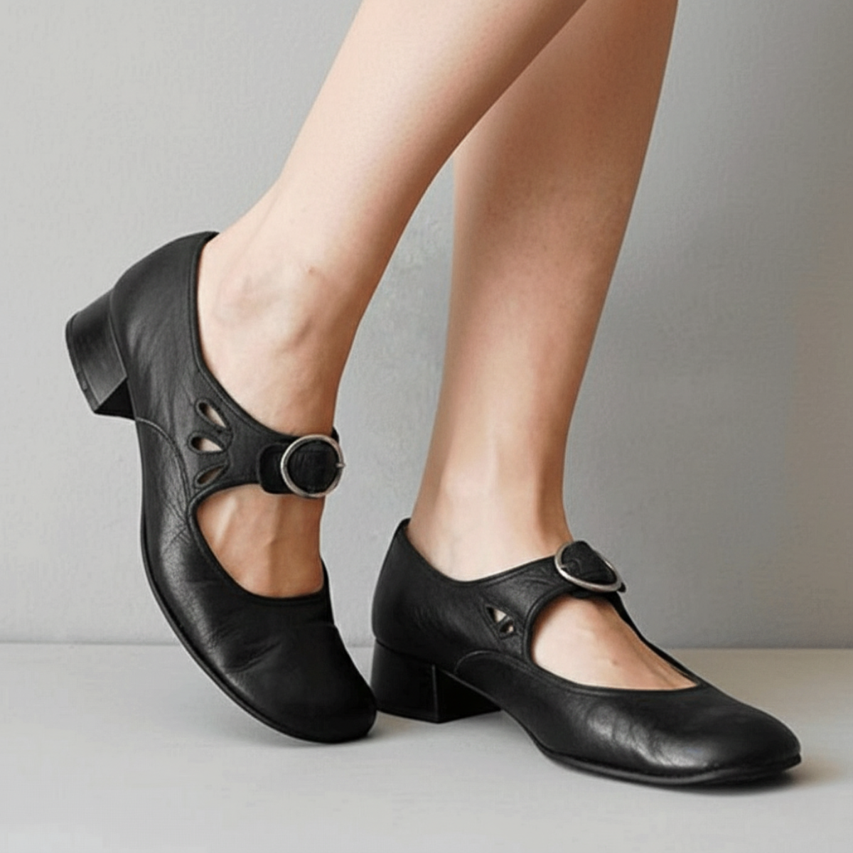 Women’s Mary Jane Shoes with Buckle Strap and Low Block Heel - Sandals