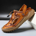 Men’s Leather Sandals with Rounded Closed Toe and Adjustable Strap