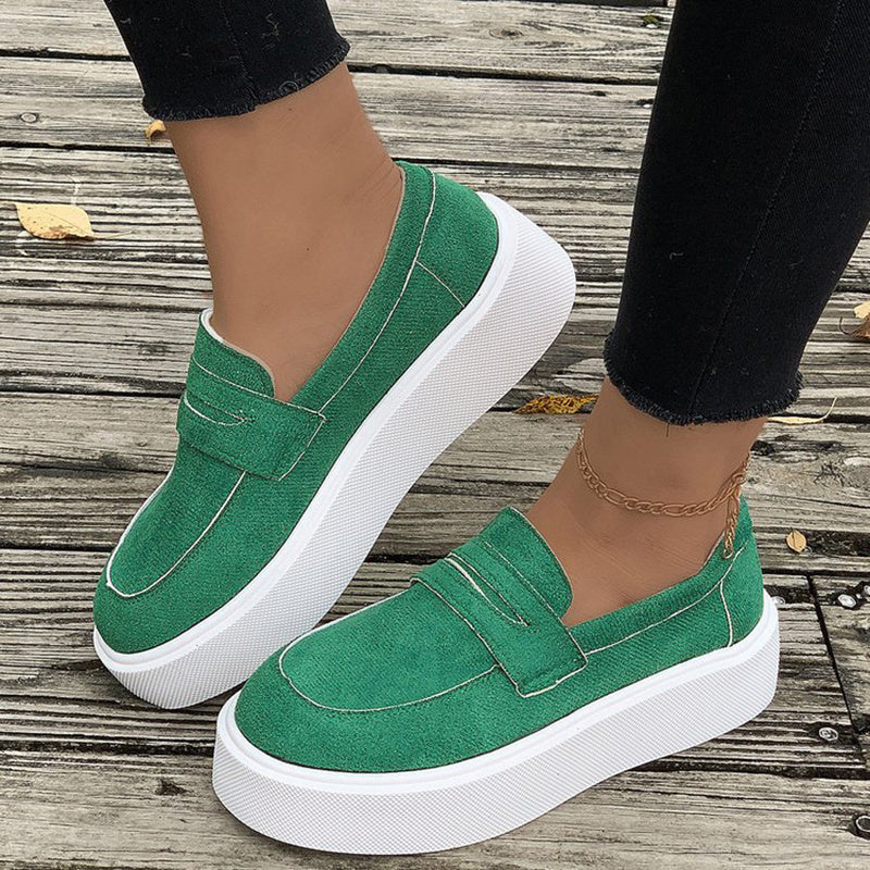 Women's Canvas Slip-On Platform Penny Loafers - Round Toe