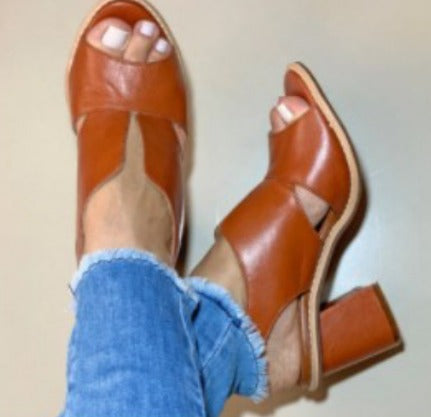 Women’s Open-Toe Slingback Sandals with Block Heel and Wide Upper