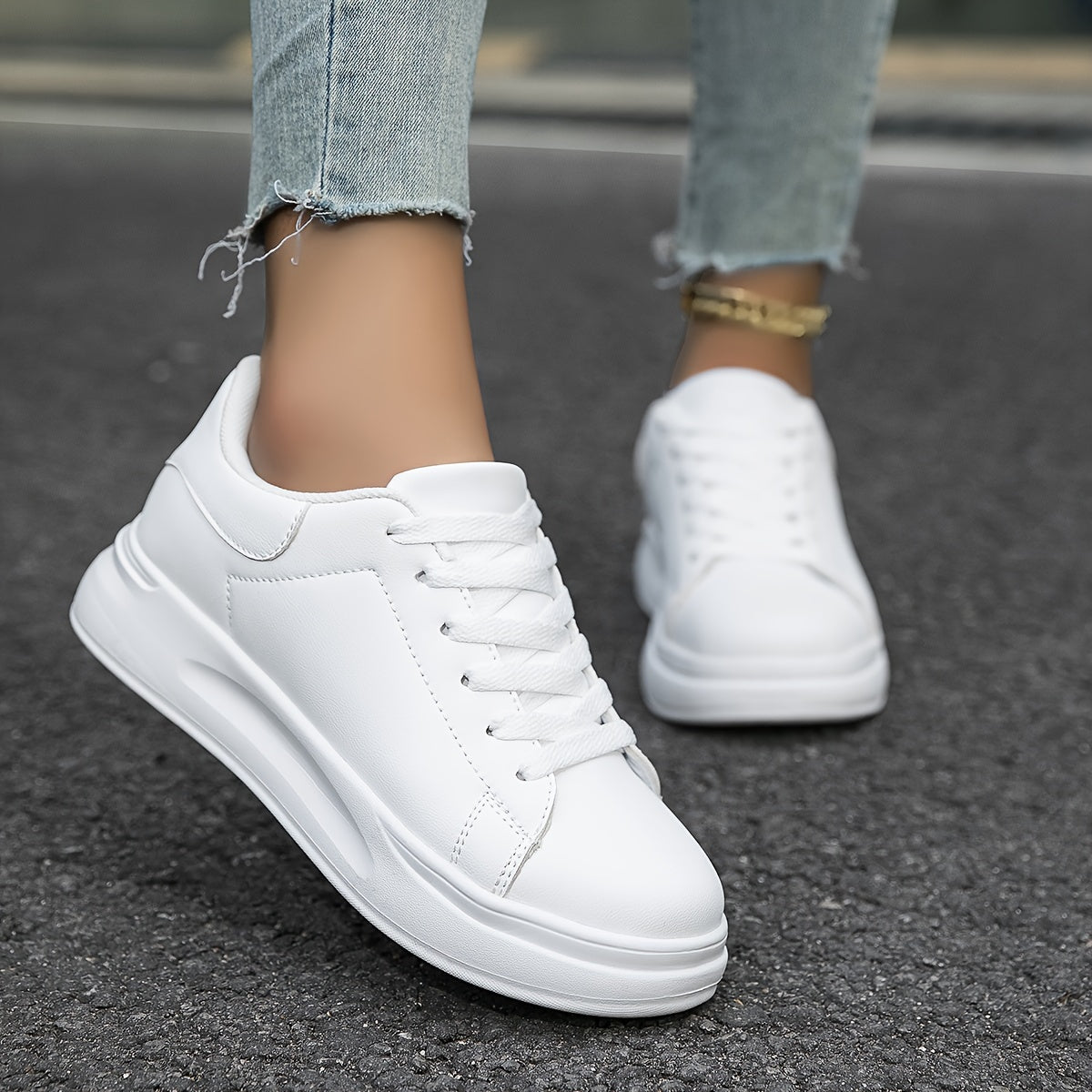 Women’s Low-Top Lace-Up Sneakers with Smooth Upper and Contrast Heel Panel