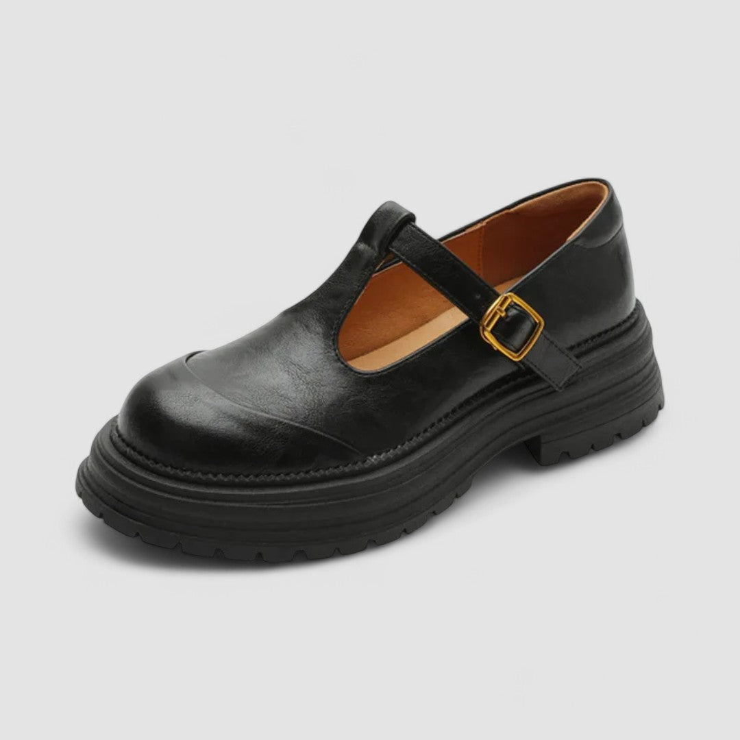 Women's Leather Mary Jane T-Bar Buckle Platform Heels
