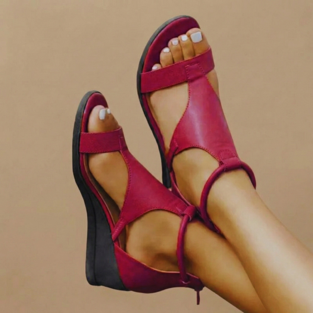 Women’s Open-Toe Sandals with Ankle Strap and Wedge Sole