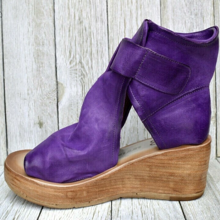 Women's Open Toe Wedge Sandals - Buckle Closure - Platform Ankle
